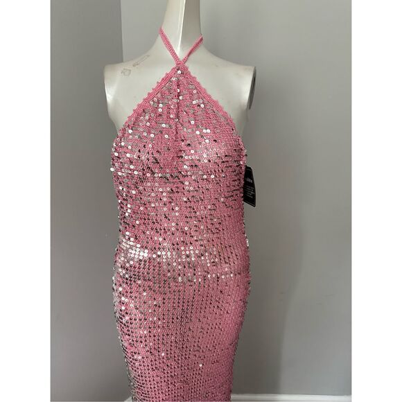NWT Retrofete Sequin Halter Maxi Gown Dress Pink Medium $695 - Picture 7 of 11